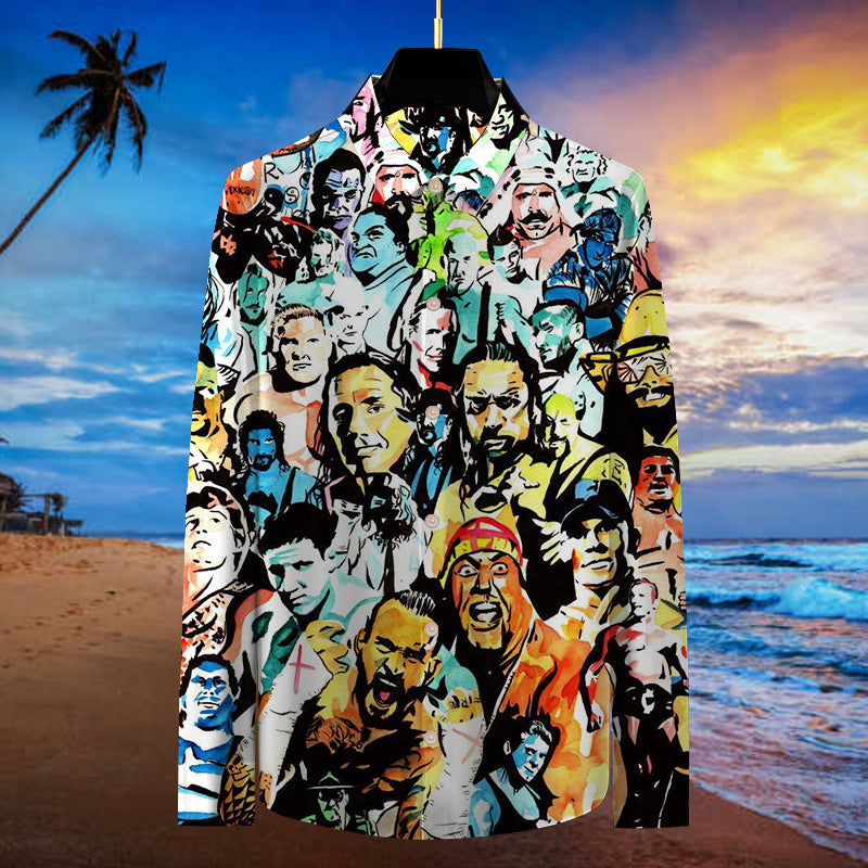 Wrestling Character Collage Art Long Sleeve Shirt
