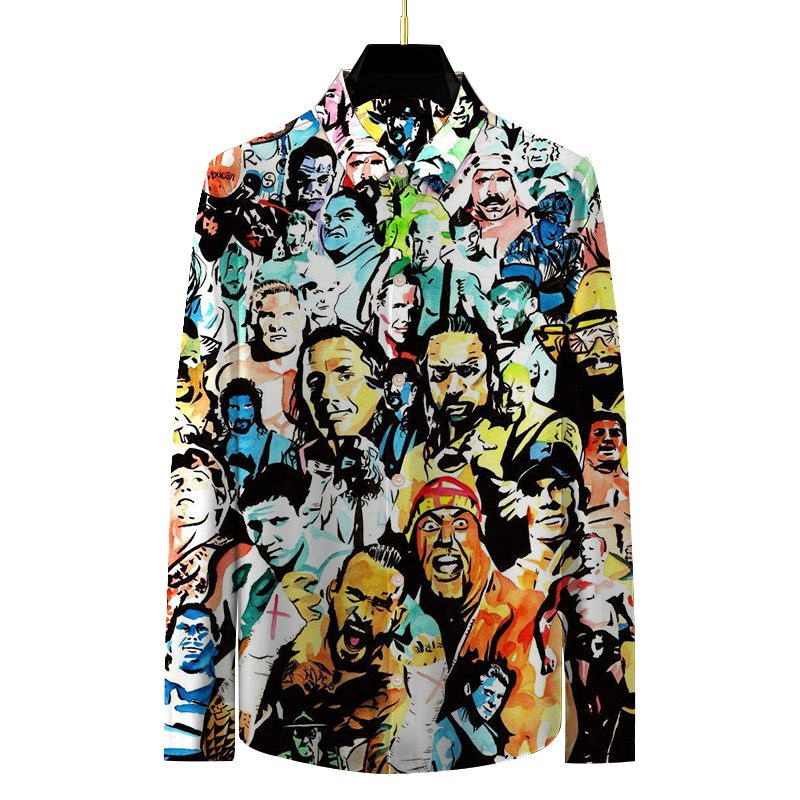Wrestling Character Collage Art Long Sleeve Shirt