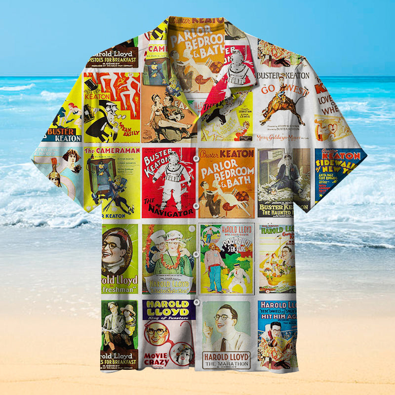 Buster Keaton & Harold Lloyd Vintage Silent Film Movie |Unisex Hawaiian Shirt